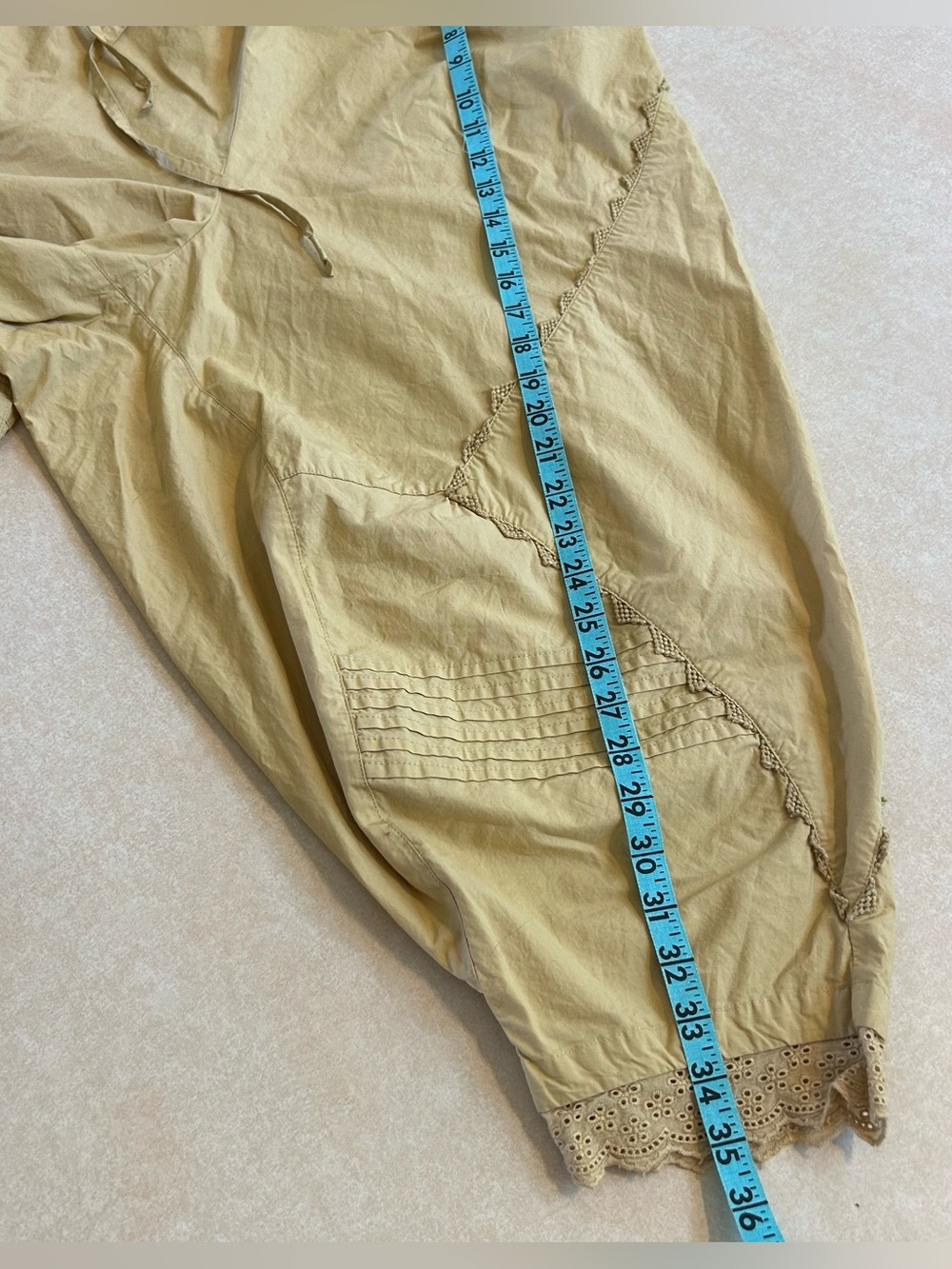 Free People Mustard Drawstring Harem Jogger Pants with Scallop Trim - Picture 10 of 14